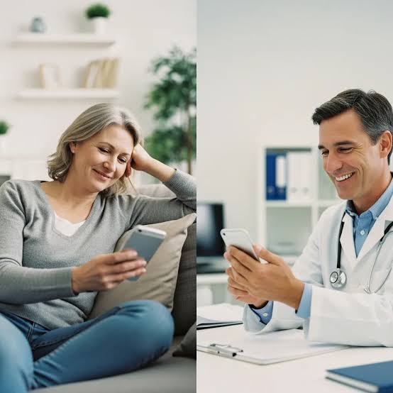 Male clinician at a hospital triage desk speaking with an online emergency physician