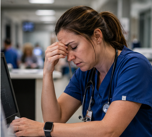 A triage nurse experiencing pressure during a busy hospital shift